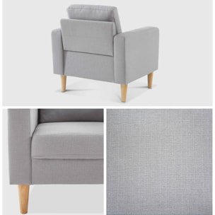 Fauteuil scandinave en tissu gris clair - Bjorn - Canapé 1 place fixe droit pieds bois