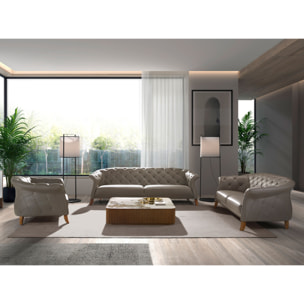 Sillón Angel Cerdá con reposabrazos con asiento y respaldo tapizados en piel de origen vacuno en gris patas de madera en miel 112x99x81cm