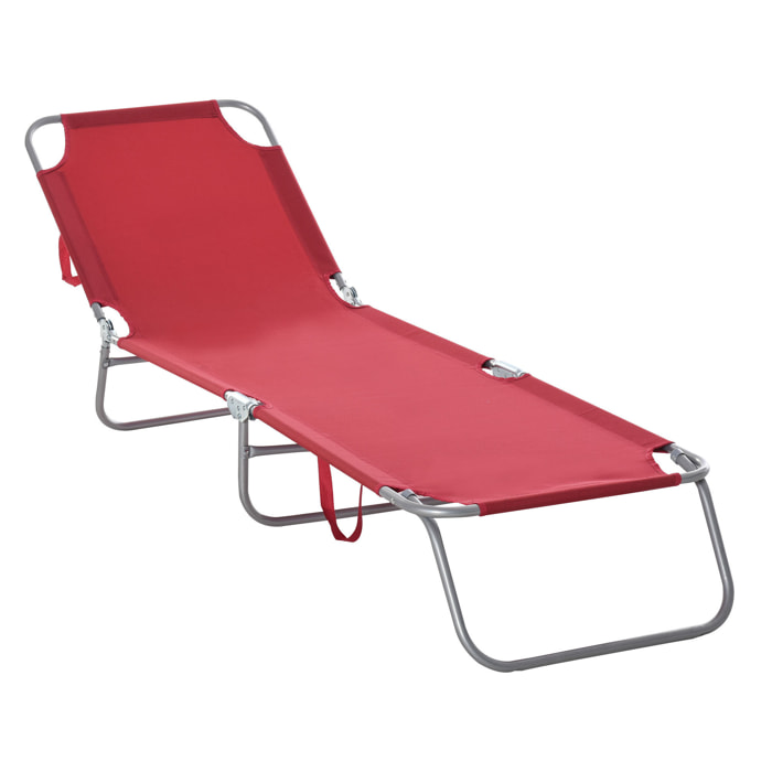 Tumbona Plegable Tumbona Jardín Exterior con Respaldo Ajustable en 5 Posiciones y Estructura Metálica Carga 120 kg para Terraza Piscina Playa 180x55x24 cm Burdeos