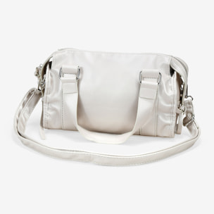 Bolso de mano beige rectangular con tachuelas