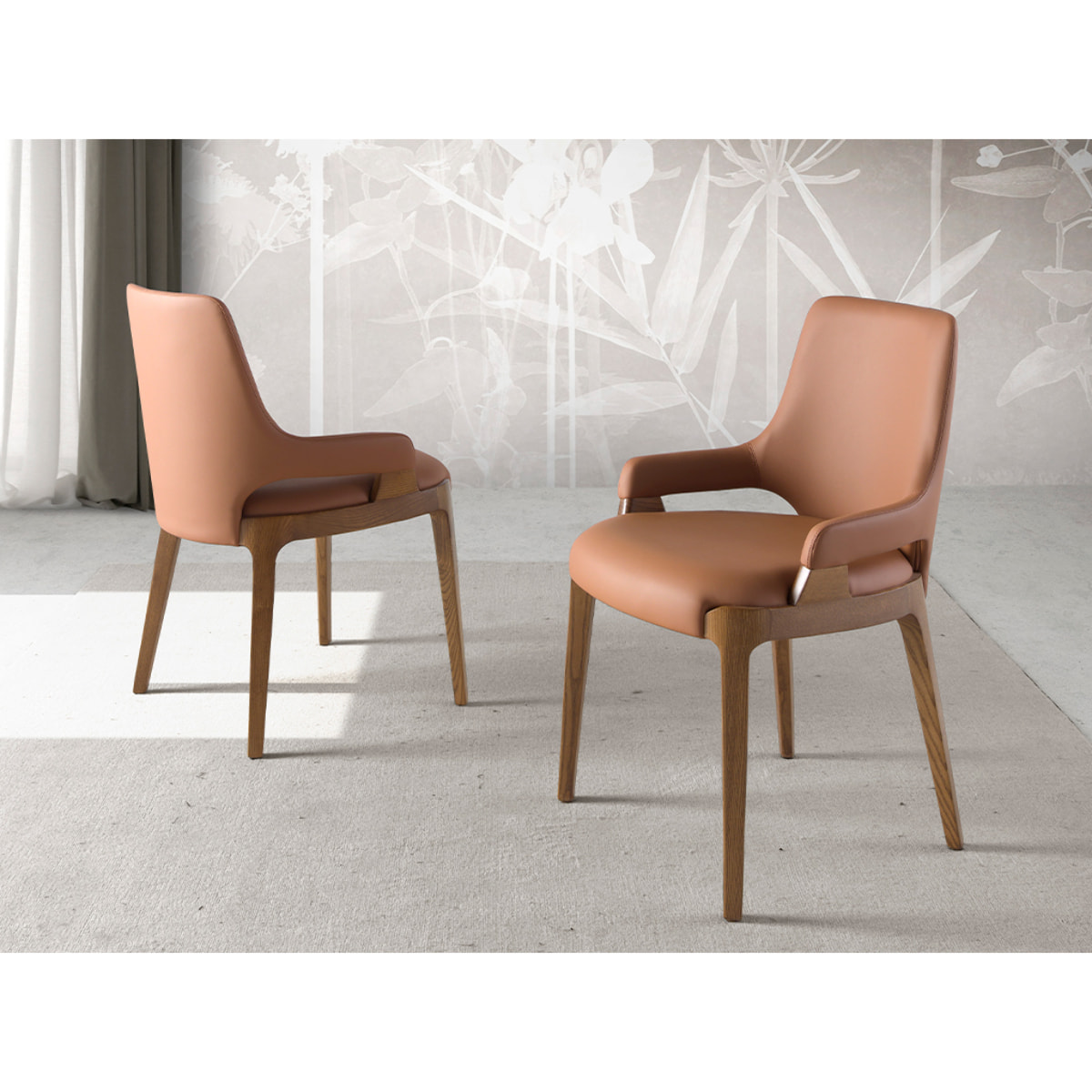 Silla Angel Cerdá tapizada en polipiel en marrón con estructura de patas de madera en nogal 51x58x79cm