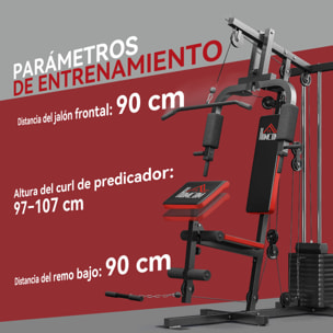 Multiestación Musculación, Máquina de Musculación con Prensa de Pecho, Placas de Peso de 65 kg, Curl de Piernas y Brazos, Polea Mariposa, Carga 100 kg, para Entrenamiento Casa Gimnasio, Negro