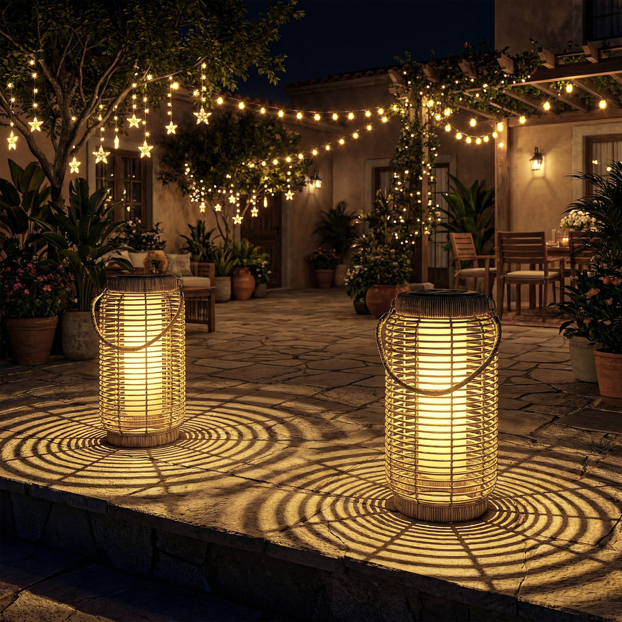 Lot de 2 lampadaires lanternes solaire LED marche/arrêt auto sable