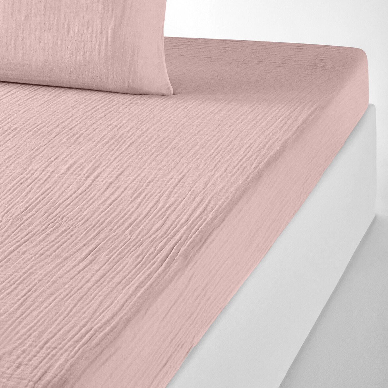 Drap housse - bonnet:30cm 100% gaze de coton rose lotus