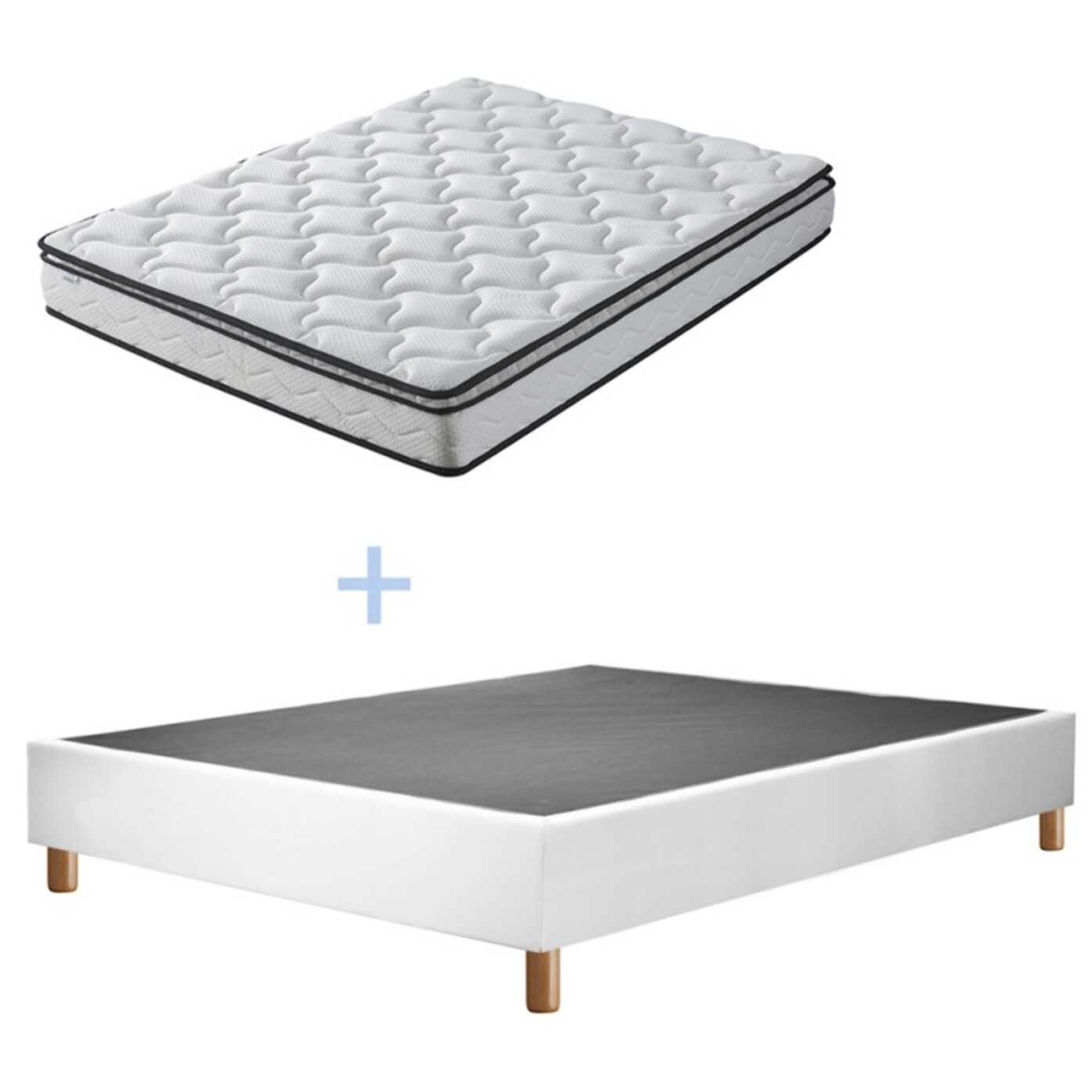 Ensemble matelas Sultan & sommier déco| 100% Mémoire de forme | Surmatelas intégré |Cadre à lattes | Simili Cuir | Blanc