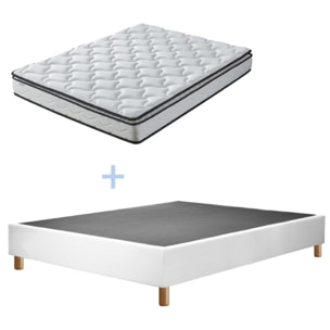 Ensemble matelas Sultan & sommier déco| 100% Mémoire de forme | Surmatelas intégré |Cadre à lattes | Simili Cuir | Blanc