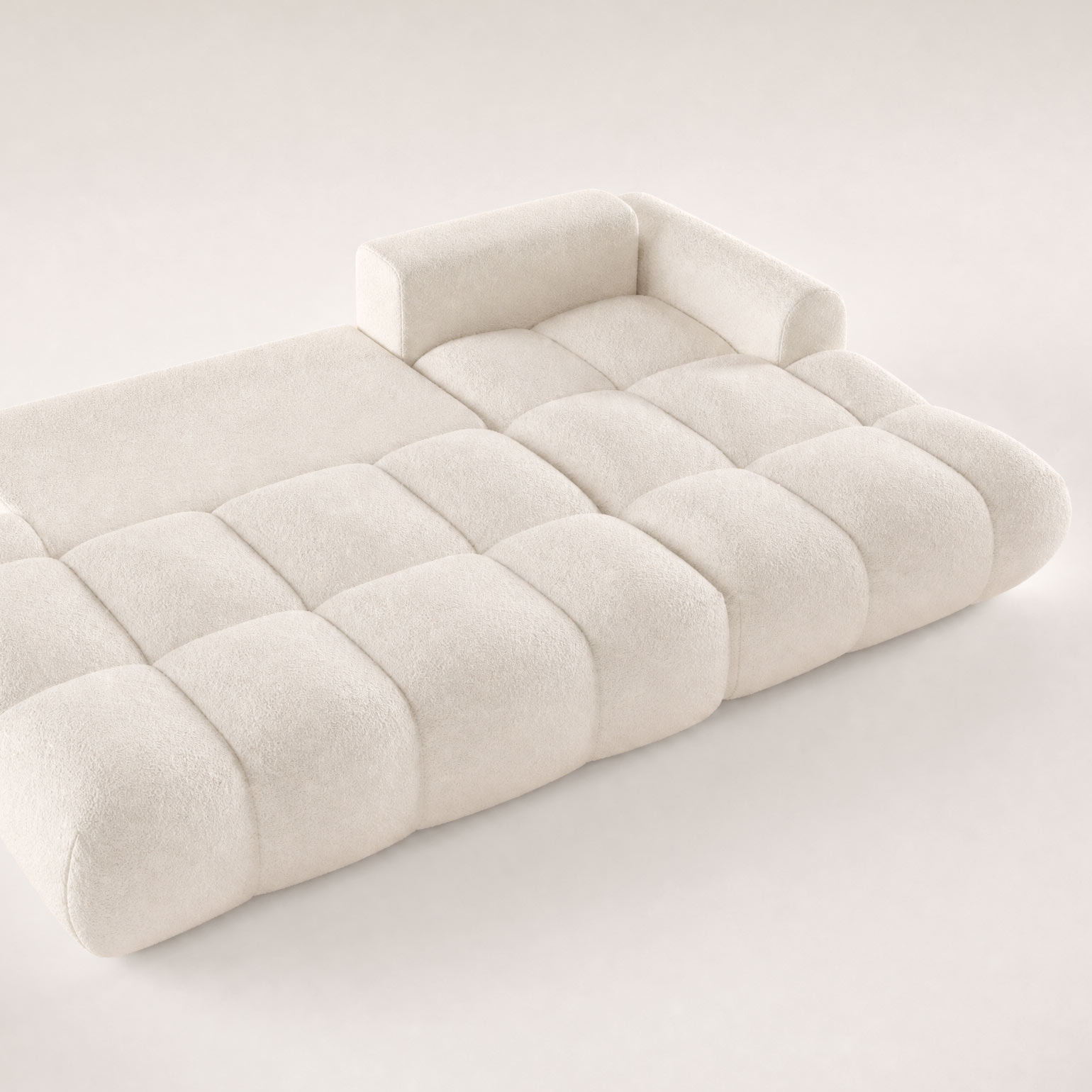 Yulin - Canapé d'angle ouvert droit 4 places convertible avec coffre en tissu bouclette - Beige