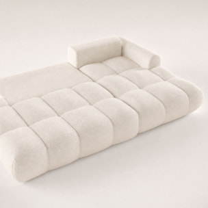Yulin - Canapé d'angle ouvert droit 4 places convertible avec coffre en tissu bouclette - Beige