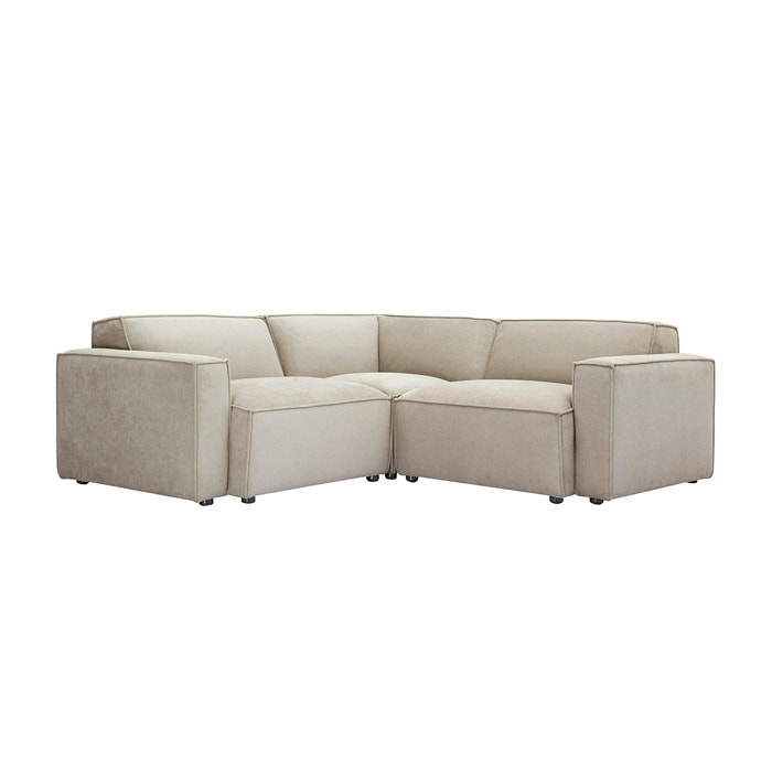 Canapé d'angle modulable 3 places en tissu effet velours texturé beige SPLIT