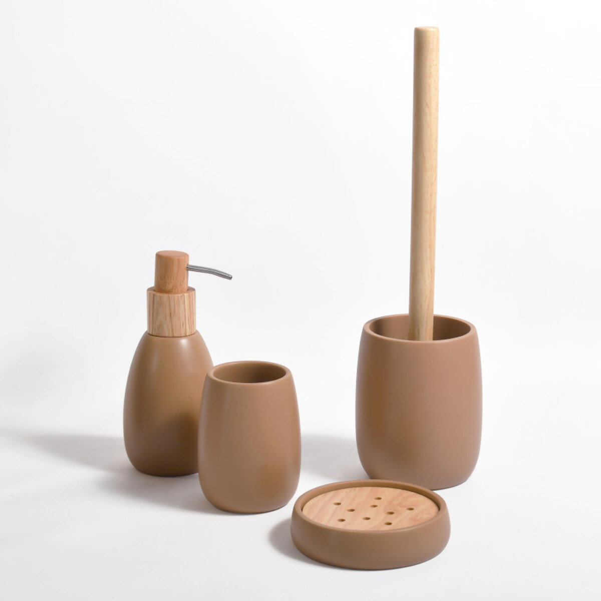 Brosse wc avec support Polyrésine & bois SVEN cappuccino Spirella