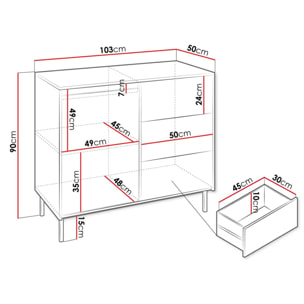Girona - buffet bas - blanc - 3 tiroirs et 1 porte - 103 cm - Blanc