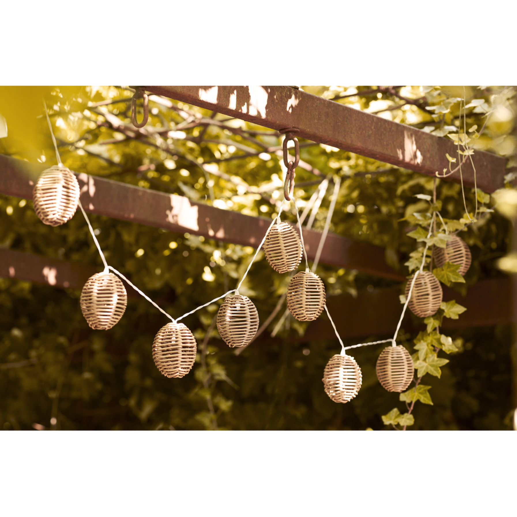 Filo luminoso LED Carlisle in polyrattan e metallo natural/nero — 180 cm