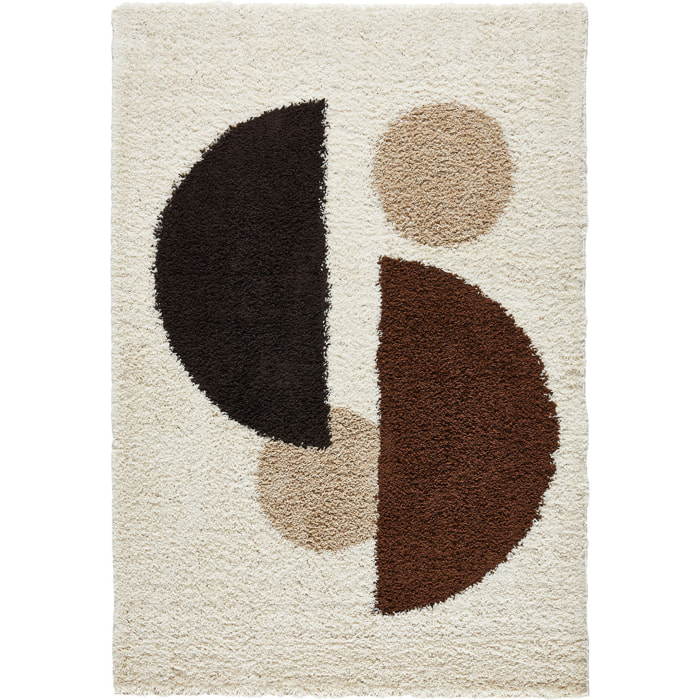 PALERME - Tapis shaggy à poils long à motif géométrique - Marron, Beige, Café et Crème