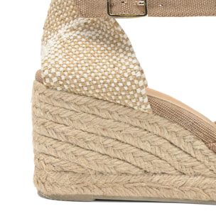 Alpargatas de cuña de mujer Carol en algodón acabado lavado, cierre lateral de pulsera con hebilla metálica