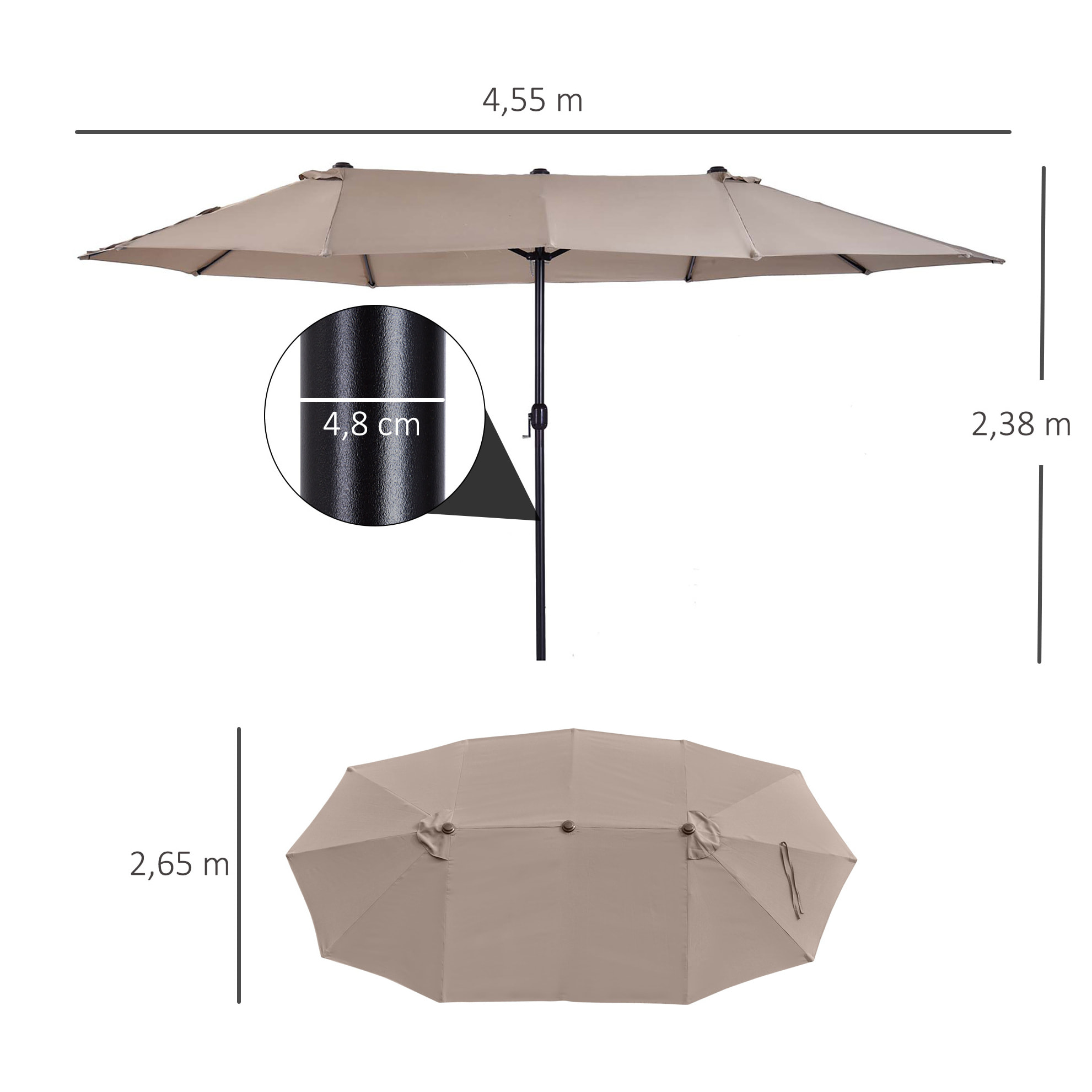 Grand parasol droit de jardin acier polyester