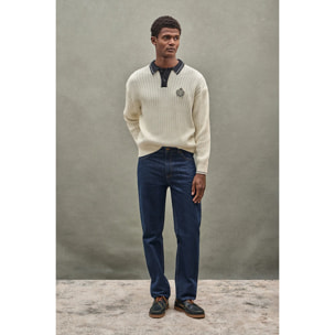 Maglione ecrù e blu marino con colletto polo e toppa nautica Polo Club