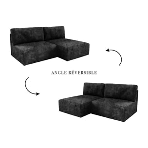 ELIOR - Canapé d'angle convertible modulable 4 places côtelé gris foncé