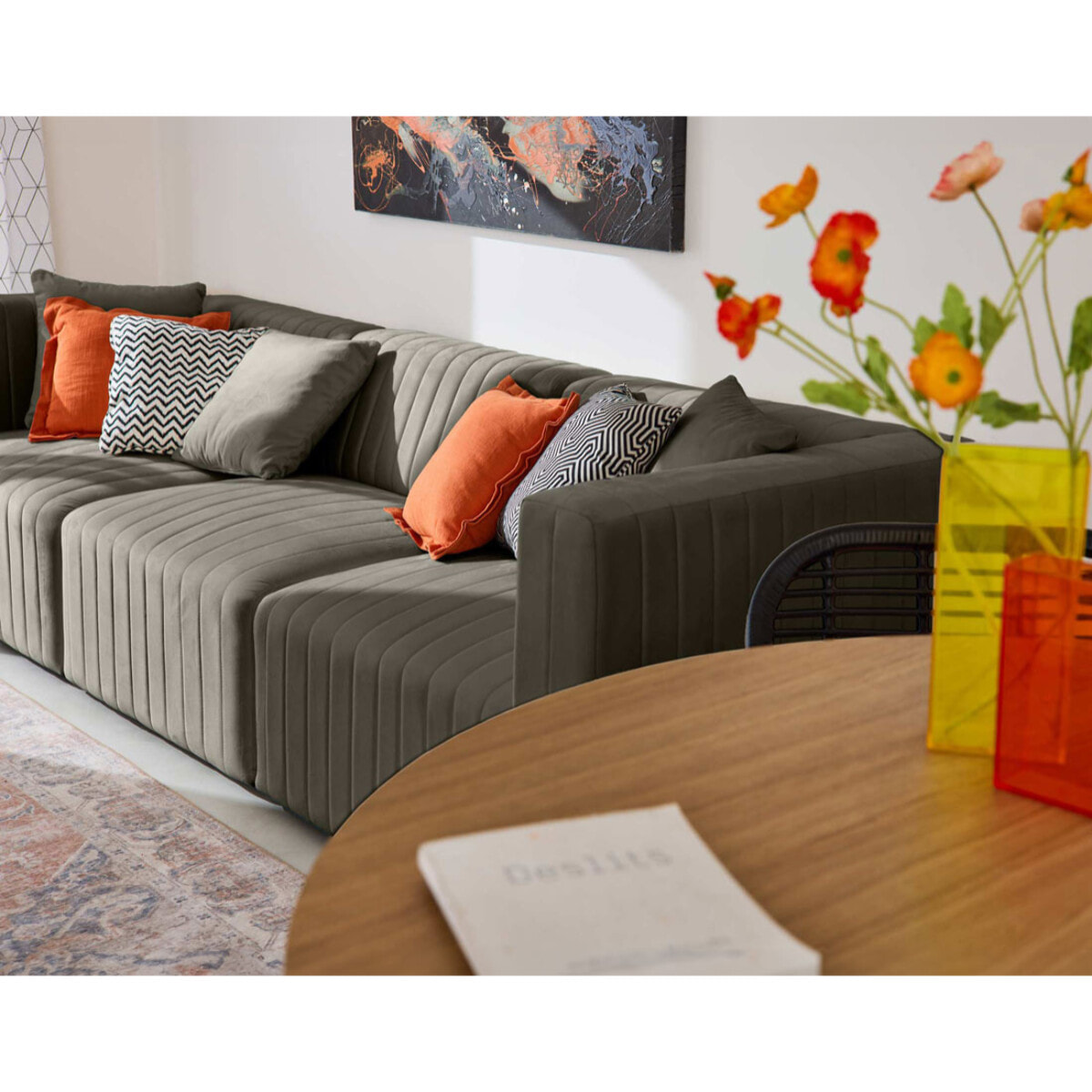 Nova - canapé modulable 3 places - en velours - Gris