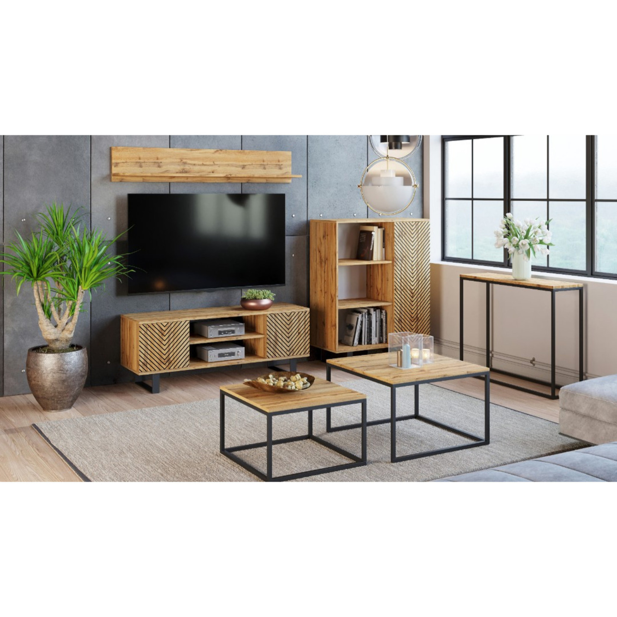 Mobile Porta TV Focus in Rovere Craft con Decoro a Spina di Pesce