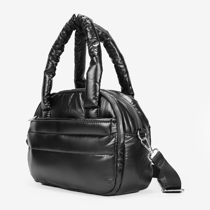 Bolso negro acolchado con doble cremallera