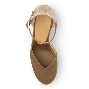 Alpargata Chiarita cuña de yute en raso con pulsera, doble plataforma y escote en V