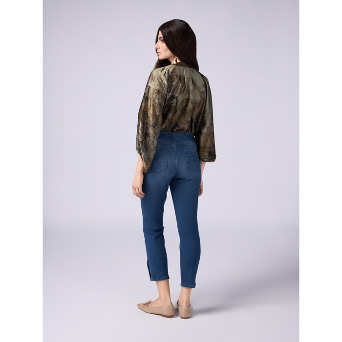 Oltre - Jeans con cintura e fibbia gioiello - Blu