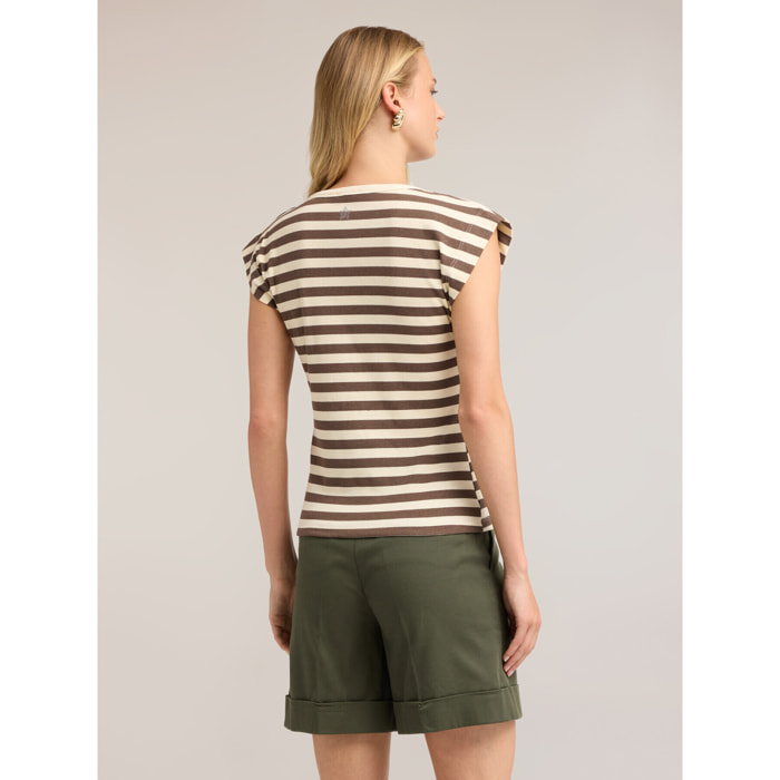 Motivi - T-shirt a righe in jersey a coste - Beige