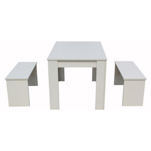 Table avec 2 bancs "Tino" - 110 x 74 x 70 cm - Blanc