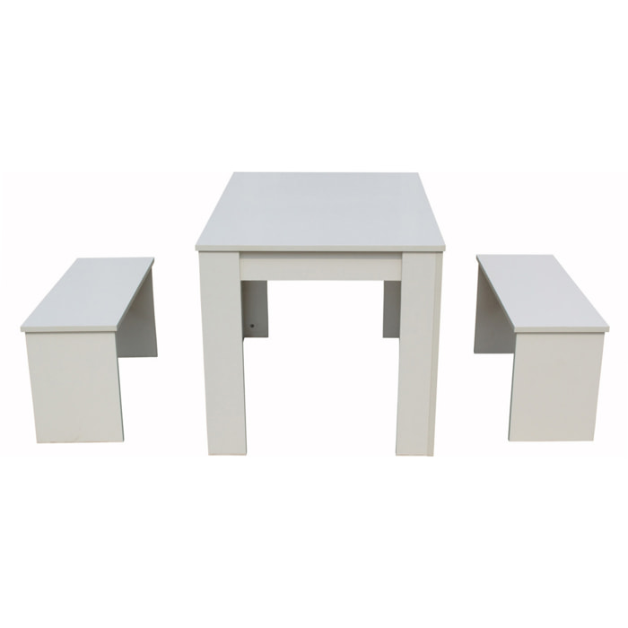 Table avec 2 bancs "Tino" - 110 x 74 x 70 cm - Blanc