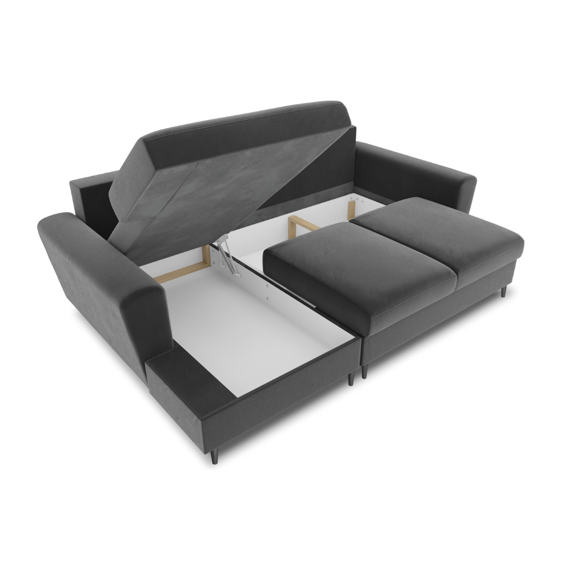 Canapé d'angle gauche convertible avec coffre de rangement "Kyoto" 4 places en velours gris clair