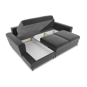 Canapé d'angle gauche convertible avec coffre de rangement "Kyoto" 4 places en velours gris clair
