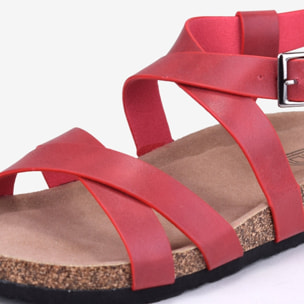 Sandalias planas rojas con suela de corcho