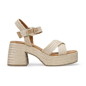 Sandalias de esparto beige con tacón y plataforma