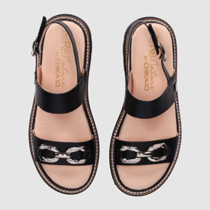 Sandalias de Piel - Negro - Tacón: 4 cm