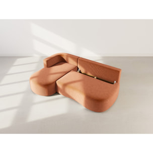 Mahina - canapé d'angle gauche 4 places convertible avec coffre en velours côtelé - Terracotta