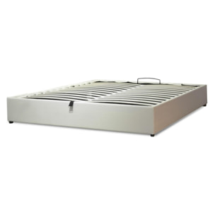 Lit coffre sommier relevable blanc | Modele Cancun Simili Cuir | Grande capacite de stockage