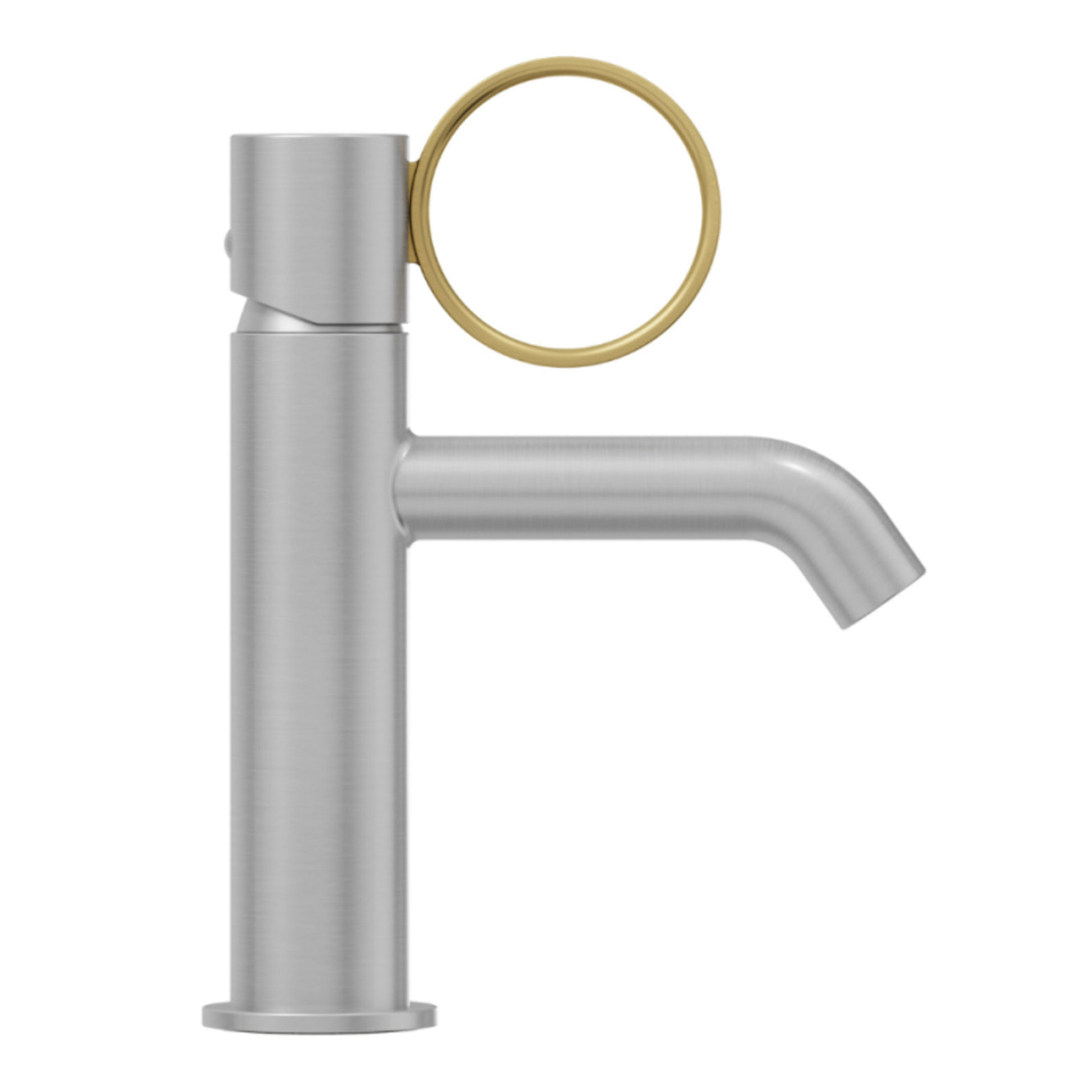 Mitigeur lavabo bas Vivienne chromé brossé avec bague laiton brossée