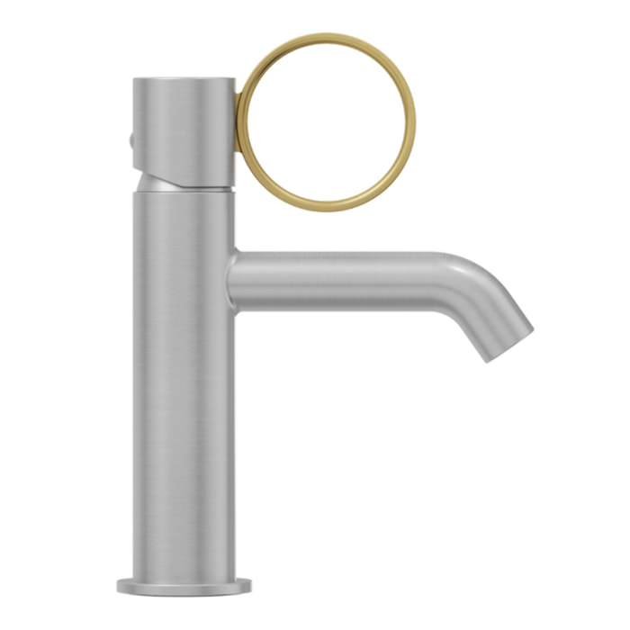 Mitigeur lavabo bas Vivienne chromé brossé avec bague laiton brossée