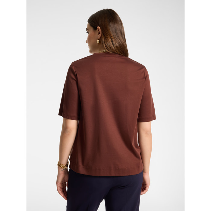 Elena Mirò - T-shirt in cotone con applicazione libellula - Marrone
