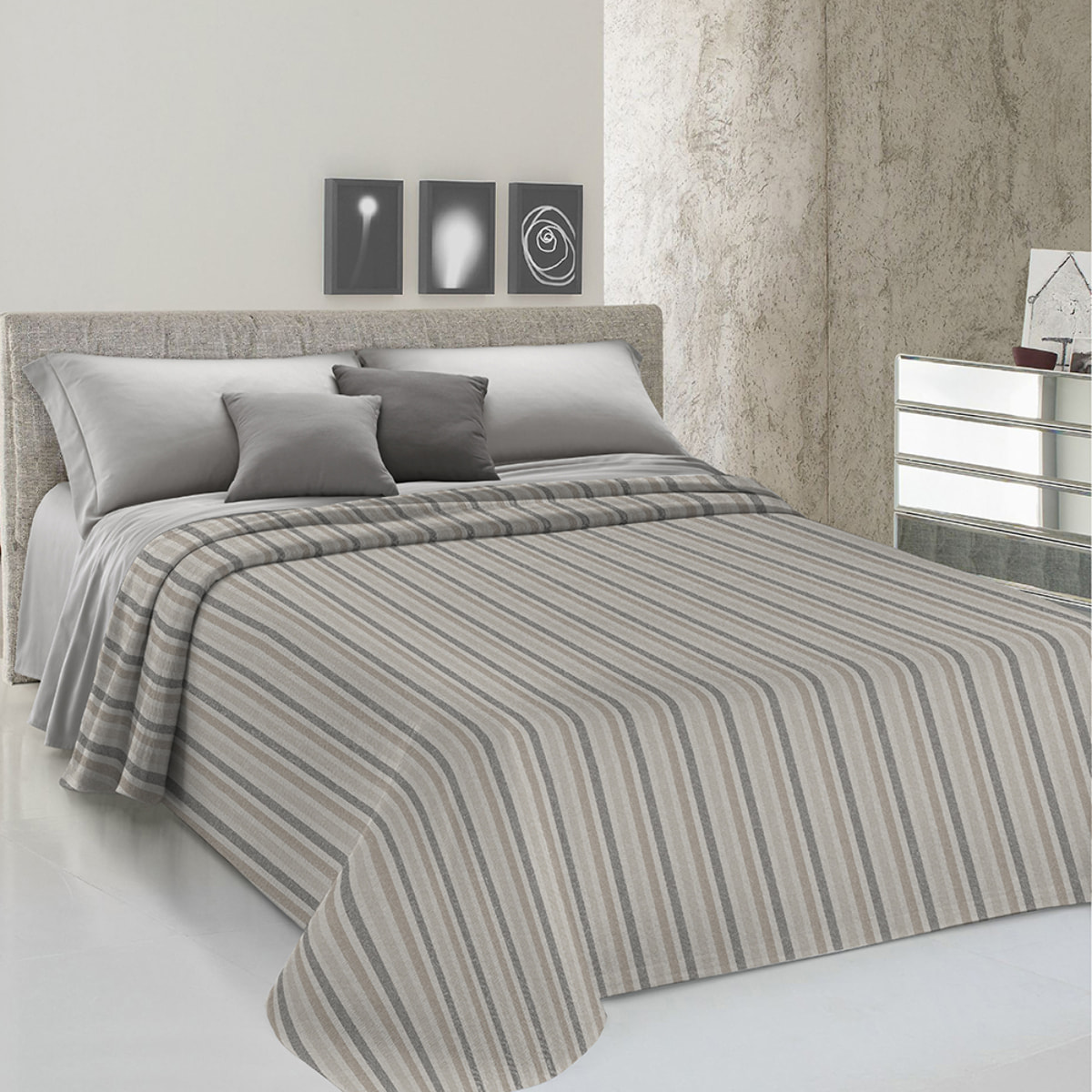 Copriletto copritutto tinto in filo tricolore beige 100% cotone riciclato