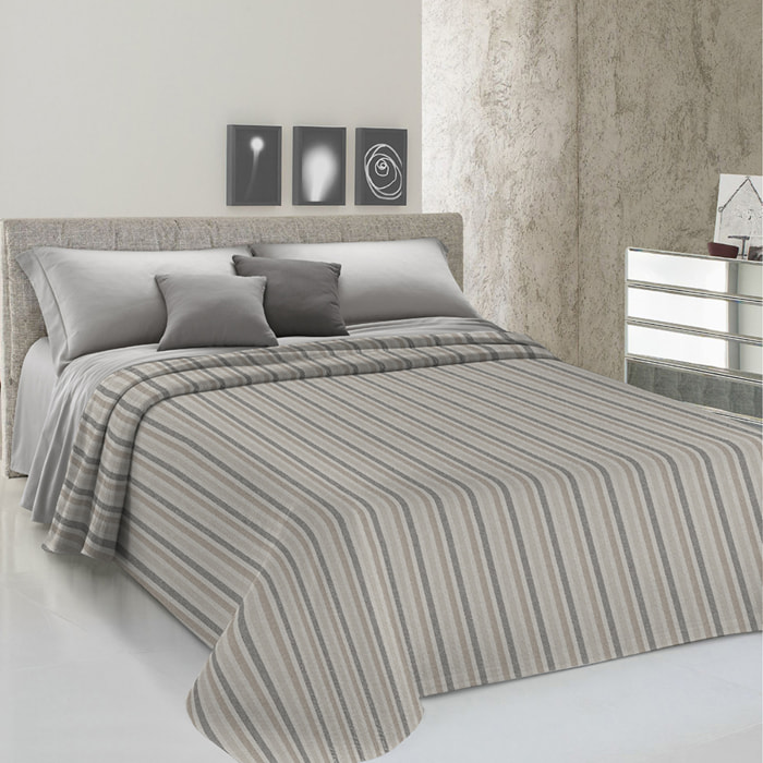 Copriletto copritutto tinto in filo tricolore beige 100% cotone riciclato