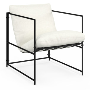 Fauteuil Penelope en tissu blanc et pieds métal noirs