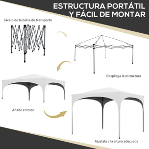 Carpa Plegable 3x3 m Cenador de Jardín Altura Ajustable con Bolsa de Transporte Impermeable Anti-UV y Bolsas de Arena para Exteriores Jardín Patio Blanco