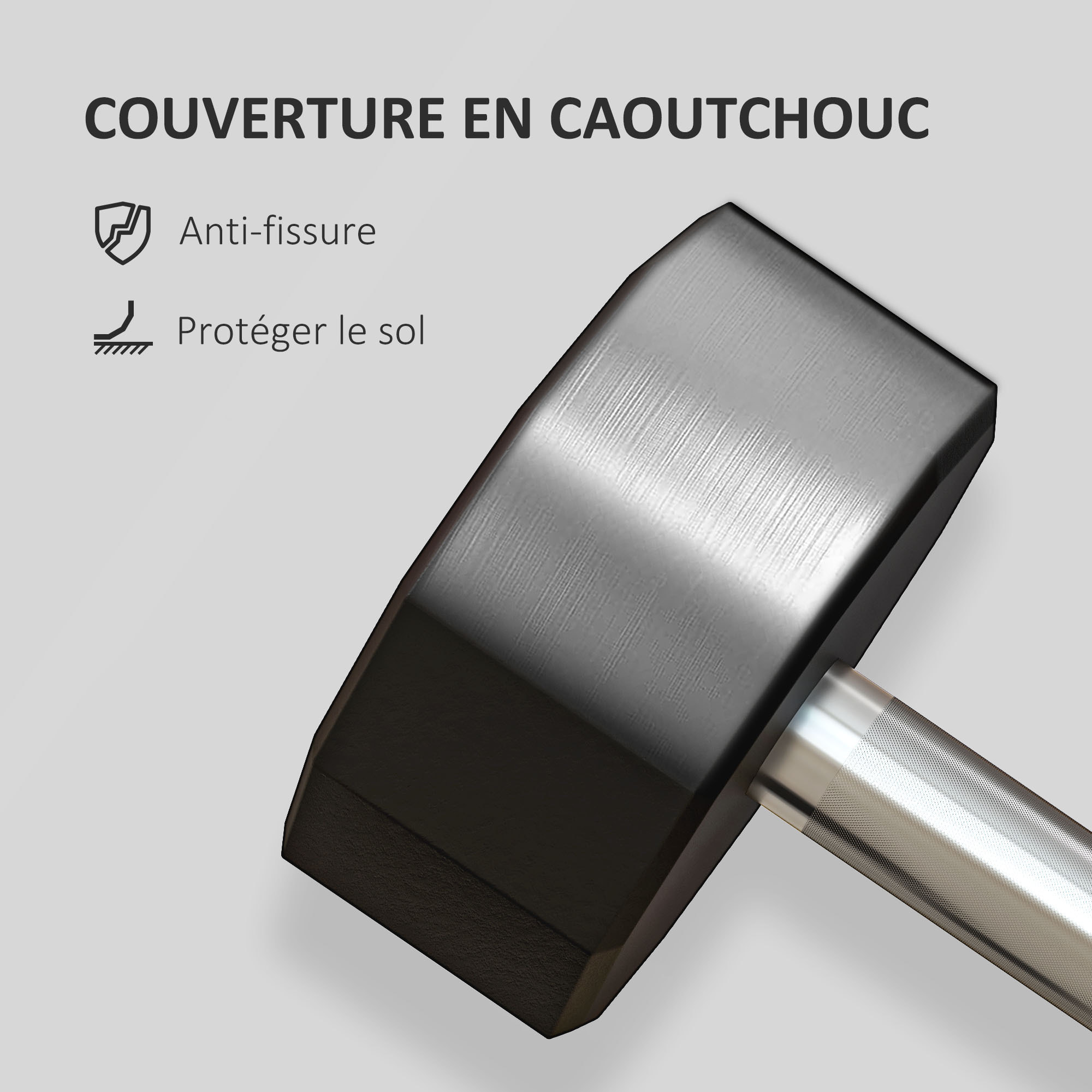 Haltère courte dodécagonale 15 Kg - poignée antidérapante - métal caoutchouc noir