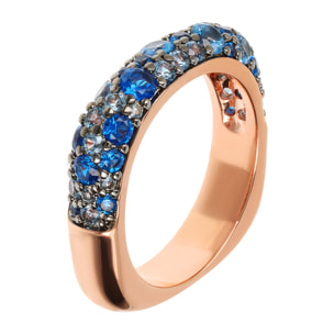 Anello Riviera Quadrato con Pavé di Cubic Zirconia Blu