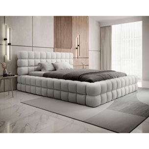 Kingston - lit coffre - 140x200 - sommier inclus - en tissu bouclette - Blanc