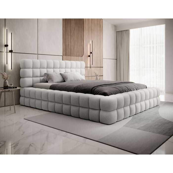 Kingston - lit coffre - 140x200 - sommier inclus - en tissu bouclette - Blanc