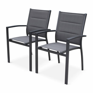 Lot de 2 fauteuils - Chicago / Odenton / Philadelphie Anthracite - En aluminium anthracite et textilène gris taupe. empilables