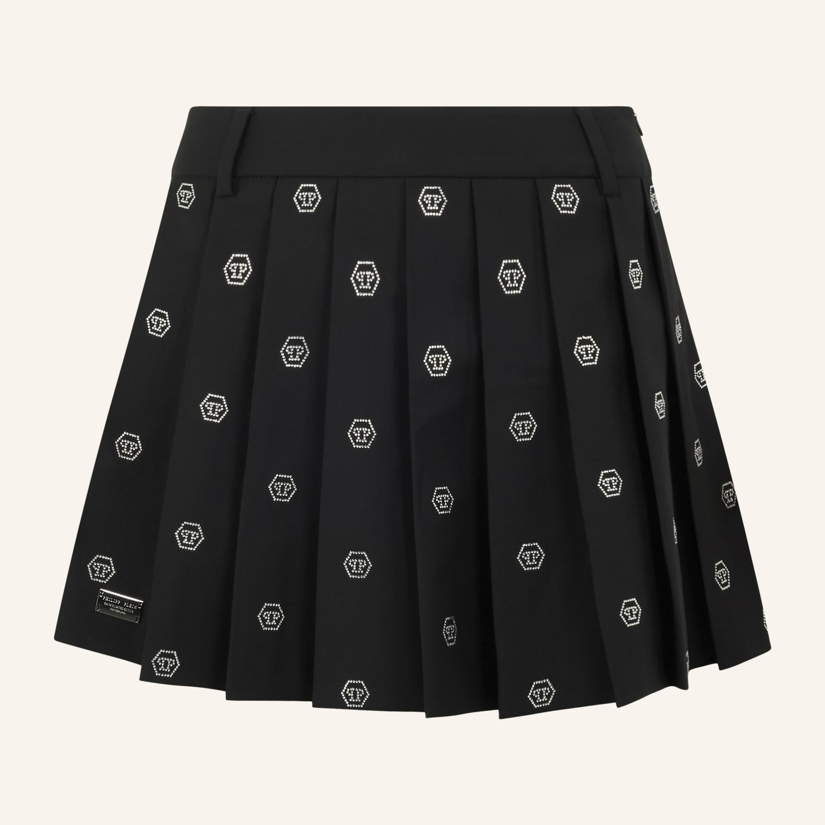 PHILIPP PLEIN Pleated Mini Skirt Small Monogram Strass Monogram Strass