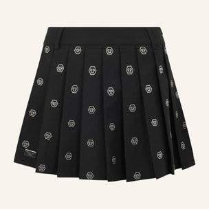 PHILIPP PLEIN Pleated Mini Skirt Small Monogram Strass Monogram Strass